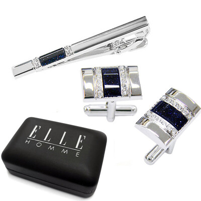 [패션플러스][엘르옴므][ELLE HOMME] 엘르옴므 넥타이핀/커프스 세트- 블루골드바(23791_el_pin_cuffs_bluegoldba)