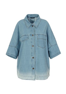 [(주)발렌시아][패션플러스][발렌시아][HOT] 오버핏 워싱 반팔 데님 셔츠 254MB27(52876_67DCDC9CCBA35)