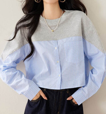 [패션플러스][드레스허그]엔넬비 라운드넥 스티칭 셔츠 니트(52922_250224_HNC34)