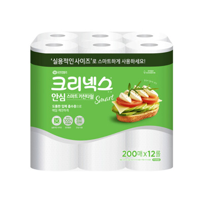 [패션플러스][크리넥스]크리넥스 안심 스마트 키친타월 200매 12롤(55397_11043611_03870_1PACK)