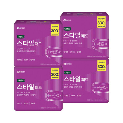 [패션플러스][디펜드]디펜드 스타일 패드 여성용 초슬림 안심대용량 12PX4팩(55410_11041728_25113_4PACK)