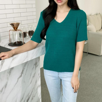 [패션플러스][다잇템]여자 V넥 슬림핏 반팔니트 에시드 티셔츠_3 (16707330)(561642_16707330)