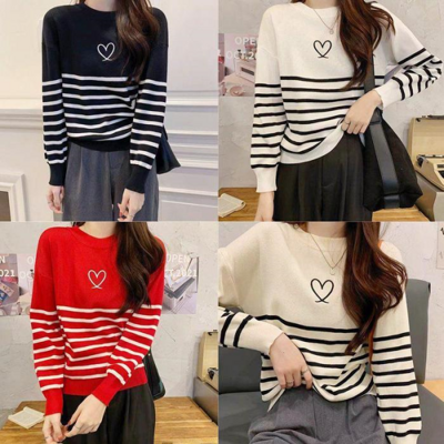 [패션플러스][다잇템]여자 스웨터 단가라 하트모양 SS 티셔츠_3 (16707394)(561642_16707394)