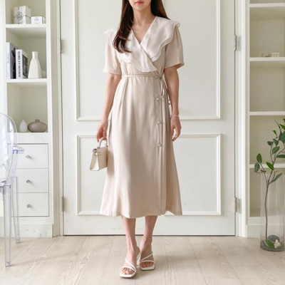 [패션플러스][다잇템]여자 프릴 카라 반소매 랩 롱 후레아 원피스_3 (17685265)(561642_17685265)