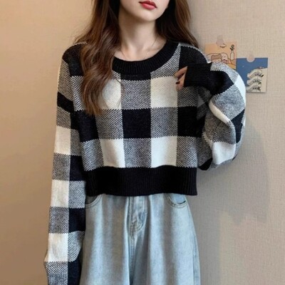 [패션플러스][잇백잇슈]캐주얼체크니트 크롭티 스타일리시 예쁜 데일리 여성(562721_68F873E639993)