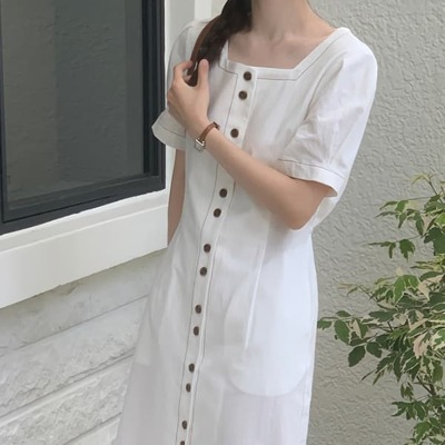 [패션플러스][디작소]여성 데일리 르메인 투버튼 반팔 롱 원피스(566329_5004922745)