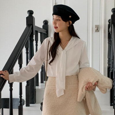 [패션플러스][디작소]여성 가을 겨울 진주 단추 세일러 블라우스(566329_5006659684)