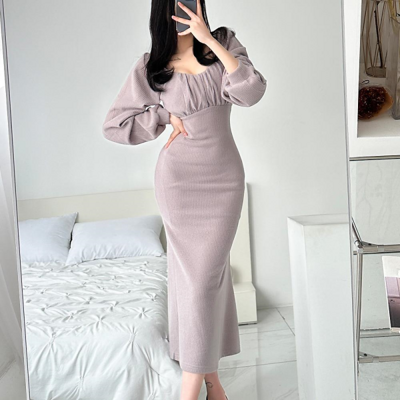 [패션플러스][미라클세븐][M7] 여자 보온 잔주름 인어공주 페미닌 FW 롱원피스(572630_OP17853)