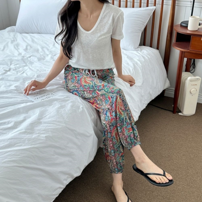 [패션플러스][오너클랜]인기상품 여자 여름 쿨바지 조거팬츠 밴딩 오리엔탈 패턴바지 [WF48076_250918](582943_WF48076_YYH)