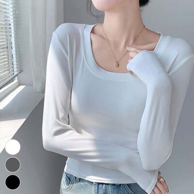 [패션플러스][셀럽하우스]여성 TMDB0428 이너티 슬림핏 깊은라운드넥 베이직 긴팔티셔츠(583093_n613_1_WFH789A)