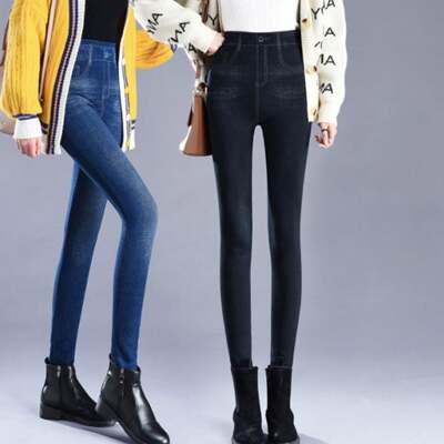 [패션플러스][셀럽하우스]여성 SOBT6330 블루블랙 페이크 청레깅스 데님 신축성좋은 워싱(583093_n625_25_1_WE54024)
