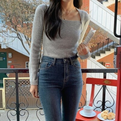 [패션플러스][신상오픈런]|KHT6A7A|쥬밍아 슬림핏 스퀘어넥 티셔츠 여성 잔골지 숏재킷_18175447_597559(597559_18175447_597559)