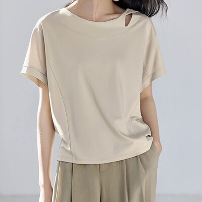 [패션플러스][핑크엘리제]꼬임 포인트 라운드넥 반팔티 레들리반팔티(620120_6891BB611184B)