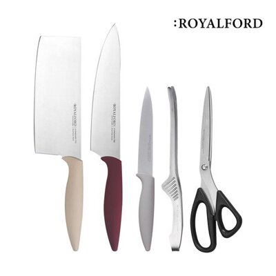 [패션플러스][기타][로얄포드] 스테인레스 칼 5종 칼세트 (중식도+식도+과도+요리용집게+주방가위)_635393(635393_31742171_635393)