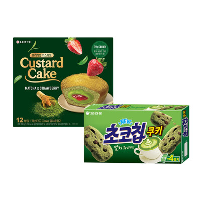 [패션플러스][롯데제과]초코칩쿠키 말차라떼 256g + 카스타드 말차n딸기 288g(664842_8850800)