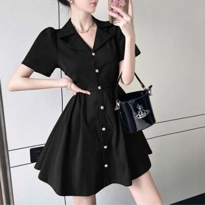 [패션플러스][모노무드]모노무드 은플레이스 핀턱 볼륨감 원피스 포인트 브이넥 금장단추 미친 카(668313_WD58B48)