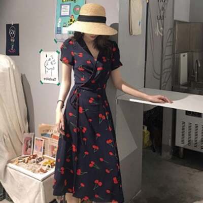 [패션플러스][모노무드]모노무드 은플레이스 브이넥 프린팅 미니원피스 칼라 롱원피스 반팔 포인트(668313_WD8CCC3)