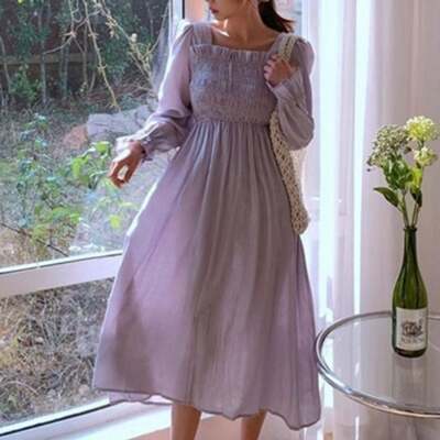 [패션플러스][모노무드]모노무드 은플레이스 나들이 원피스 코디 청순한원피스 포인트 퍼플 밴딩(668313_WD8CE20)