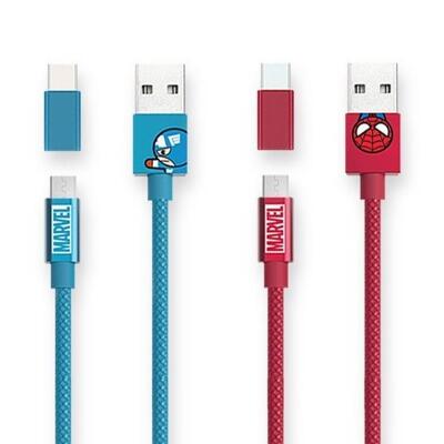[패션플러스][라이트웨이브]MARVEL 카와이어벤져스 2in1케이블 C타입 마이크로5핀 꼬임방지 고속충전 어벤져스 스 (38787850)(726902_38787850)