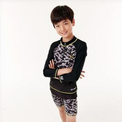 [패션플러스][땡꼬닷컴]쿠기 남아 수영복 키즈 긴팔 래쉬가드 팬츠 2p 블랙 (38976080)(729829_38976080)