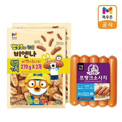[패션플러스][목우촌]목우촌 뽀로로와 친구들 비엔나소시지 270g x 2개 + 주부9단 프랑크소시지 230g.(744086_1846297)